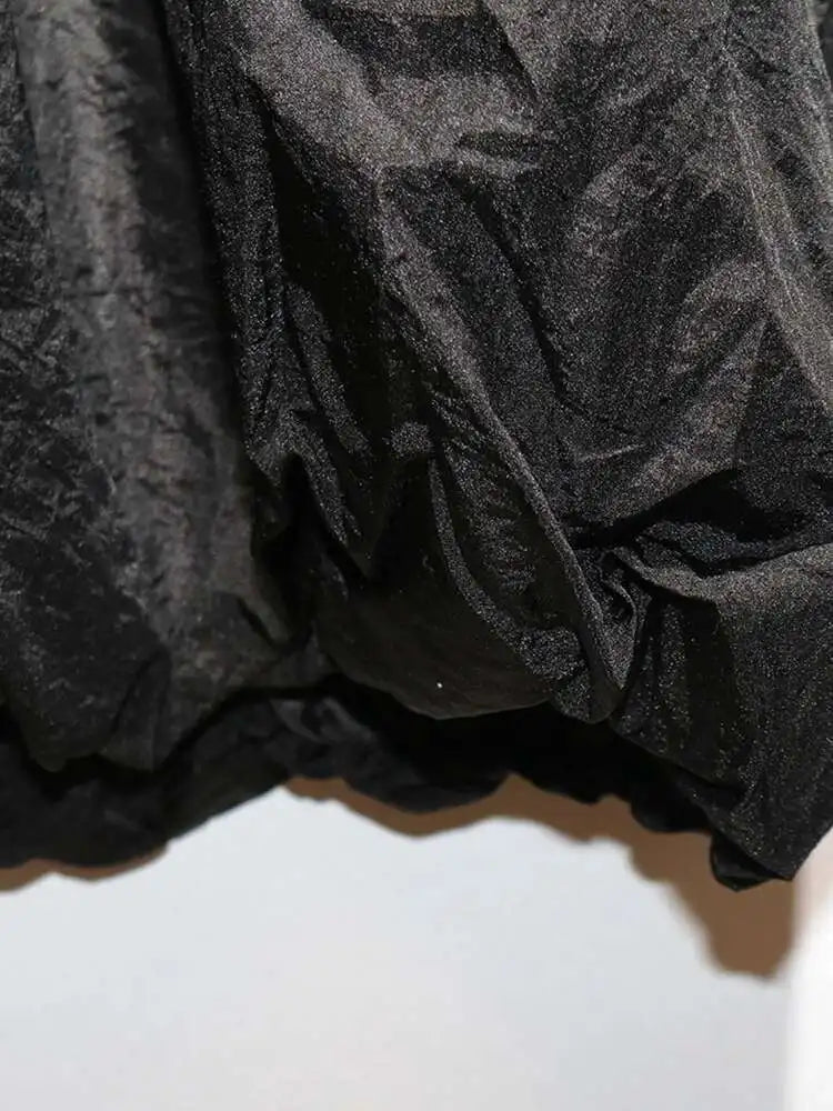 Women Black Drawstring Pocket Big Size Midi Dress New Round Neck Shhort Sleeve Fashion Tide Spring Summer 2025 1DJ0773