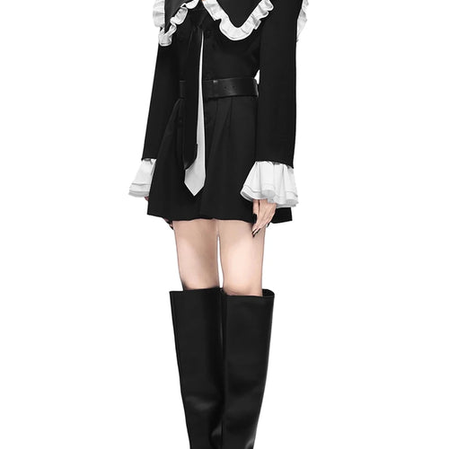 Load image into Gallery viewer, Hit Color Slimming Spliced Double Breasted Jackets for Women Peter Pan Collar Long Sleeves Fashion Jacket Female
