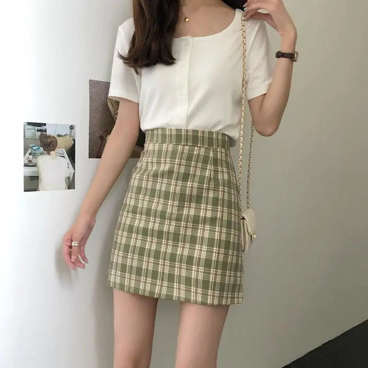 Autumn Korean Vintage Plaid Zipper A-line Short Skirt New Women Elegant High Waist Sexy Club Vacation Party Mini Half Skirt Chic