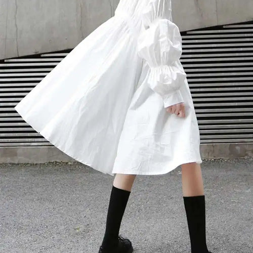 Load image into Gallery viewer, Women Blue Irregular Pleated Big Hem Shirt Dress New Stand Neck Long Sleeve Loose Fashion Tide Spring Autumn 2025 1DF9549
