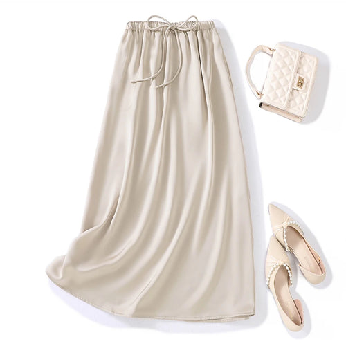 Load image into Gallery viewer, French Retro Solid Elegant Women Bandage Long Skirts Korean Fashion Pleated A-line Skirt Spring Autumn Office Wrapped Hip Skirt
