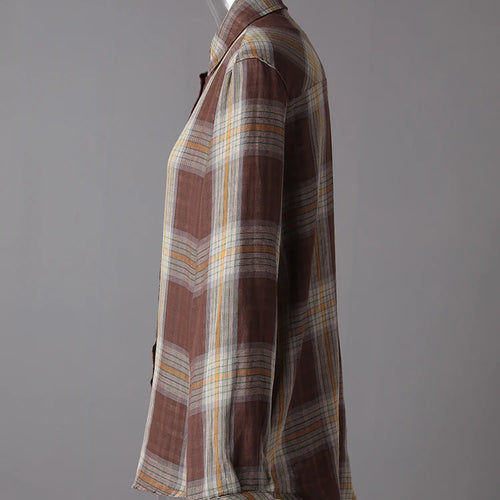 Load image into Gallery viewer, Women Plaid Vintage Back Button Big Size Casual Blouse New Lapel Long Sleeve Shirt Fashion Tide Spring Autumn 2025 26C1723
