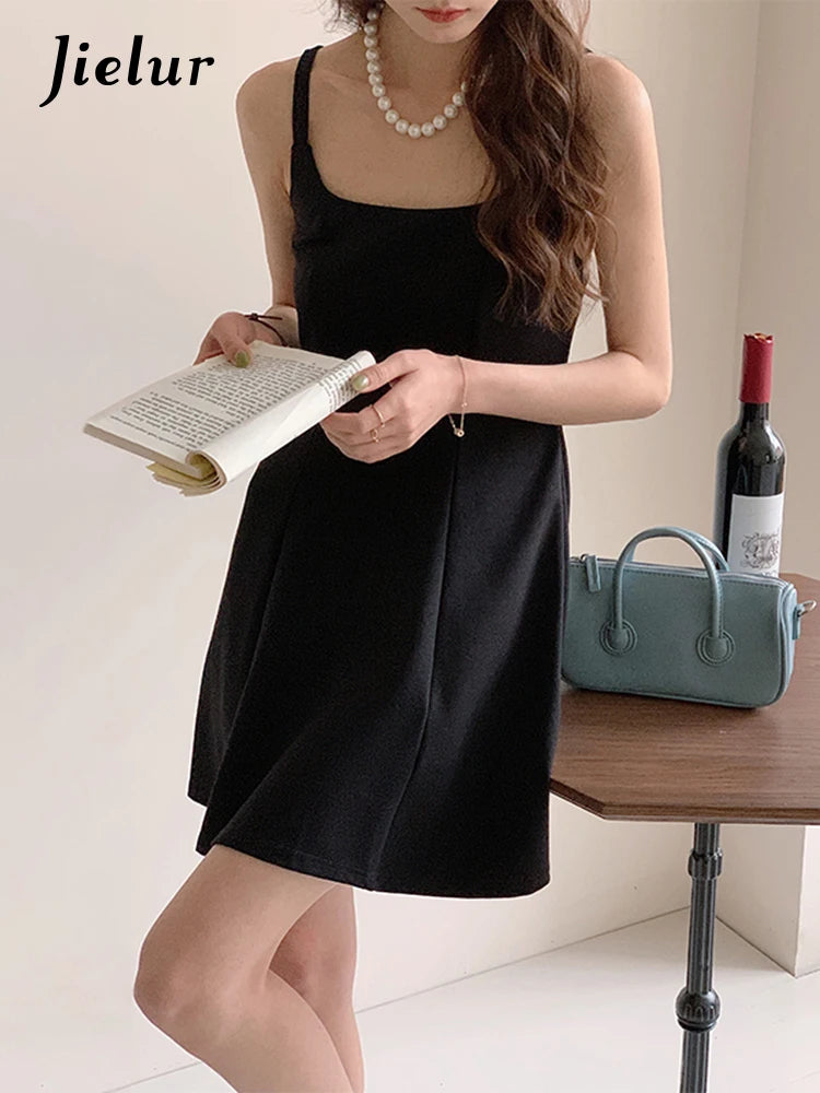 French Style Black Strapless Women Dresses Summer Solid Color Slim Waist Backless Simple Female Dress Fashion Office Lady