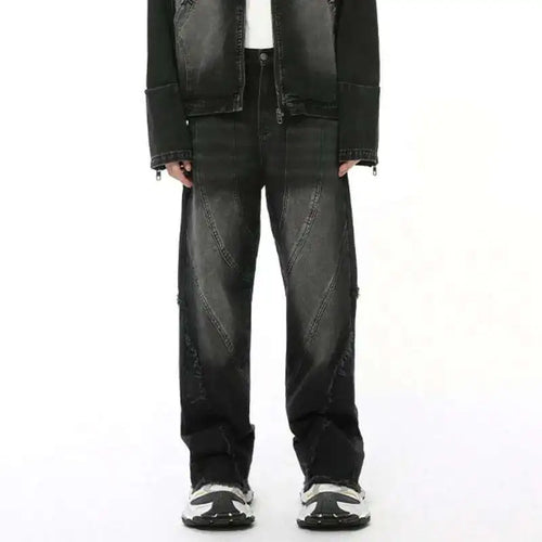 Load image into Gallery viewer, Simple Men's Denim Pants Raw Edge Tassel Design Solid Color Straight Casual Bottom Wide Leg Loose Male Jeans Stylish 9C8080
