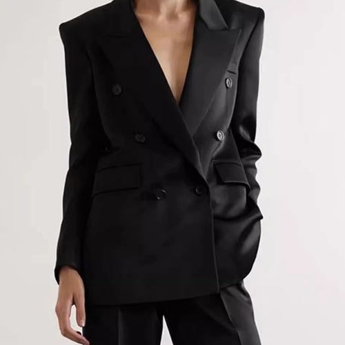 Load image into Gallery viewer, Elegant Patchwork Button Solid Blazers For Women Notched Collar Long Sleeve Spliced Pockets Minimalist Slimming Coat Female
