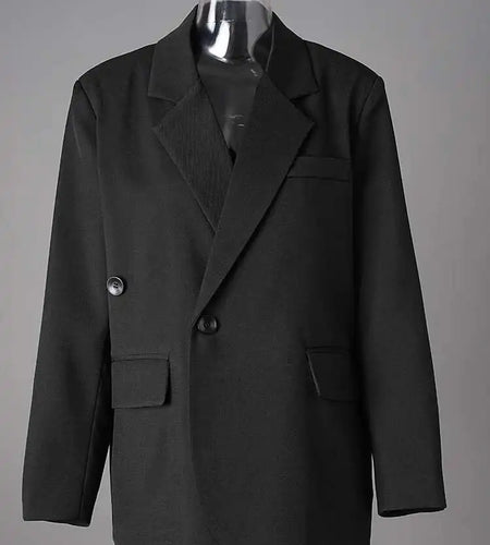 Women Black Irregular Single Button Big Size Blazer New Lapel Long Sleeve Jacket Fashion Tide Spring Autumn 2025 CPG2775