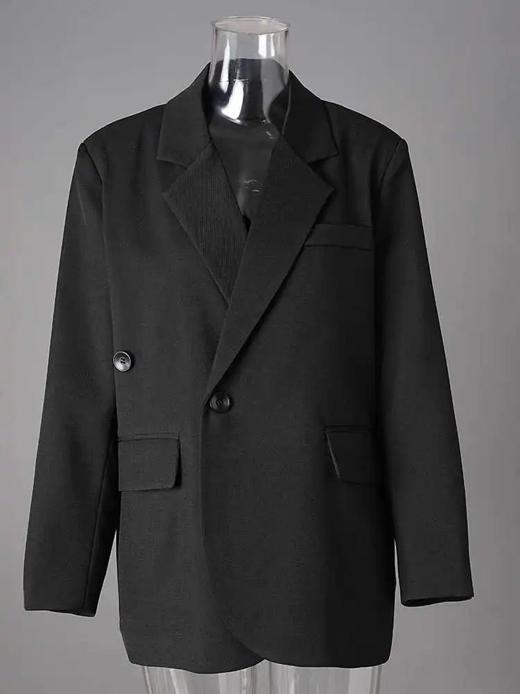 Women Black Irregular Single Button Big Size Blazer New Lapel Long Sleeve Jacket Fashion Tide Spring Autumn 2025 CPG2775