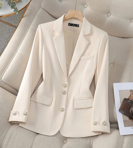 Black Beige Single Breasted Elegant Blazer Jacket Women's Autumn Winter New Brown Professional Formal Workwear Tops Simple Trend