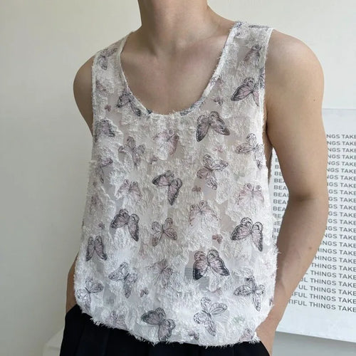 Load image into Gallery viewer, Fashion Thin Men&#39;s Tank Tops Casual Round Neck Sleeveless Butterfly Vintage Male Clothing Chic Summer Trend 9C6358
