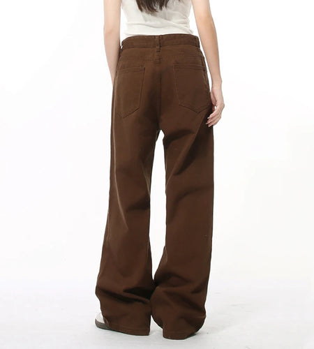 Simple Men Jeans Solid Color Loose Fitting Menwear Straight Wide Leg Casual Trousers Summer Streetwear Tide 9A8929