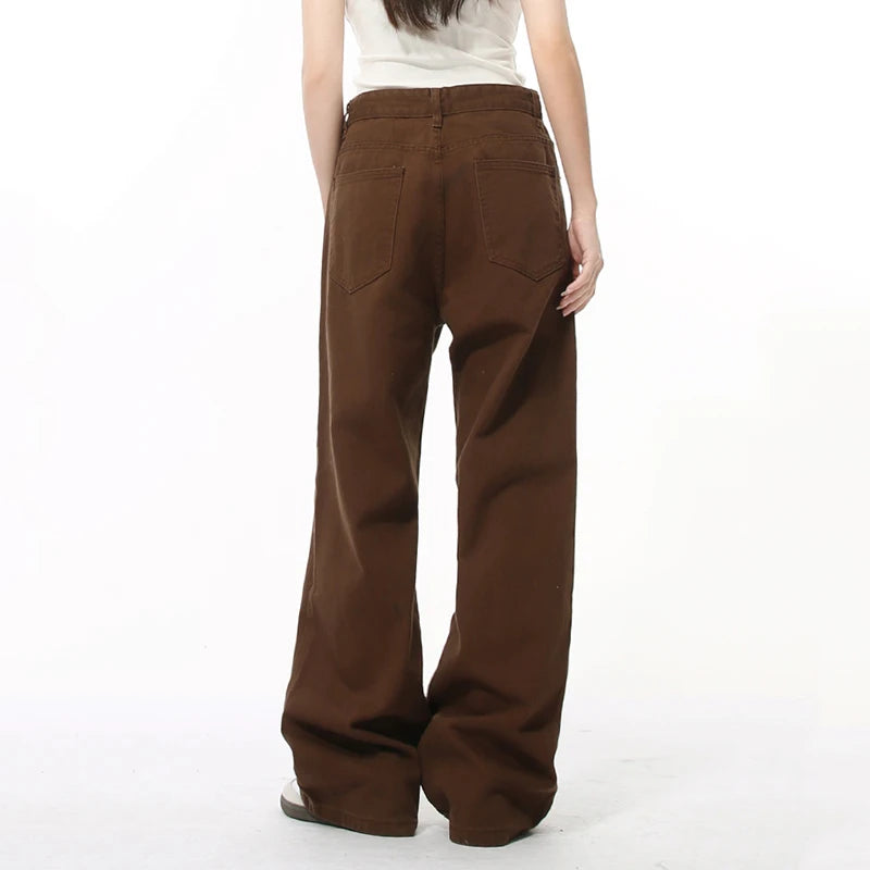 Simple Men Jeans Solid Color Loose Fitting Menwear Straight Wide Leg Casual Trousers Summer Streetwear Tide 9A8929