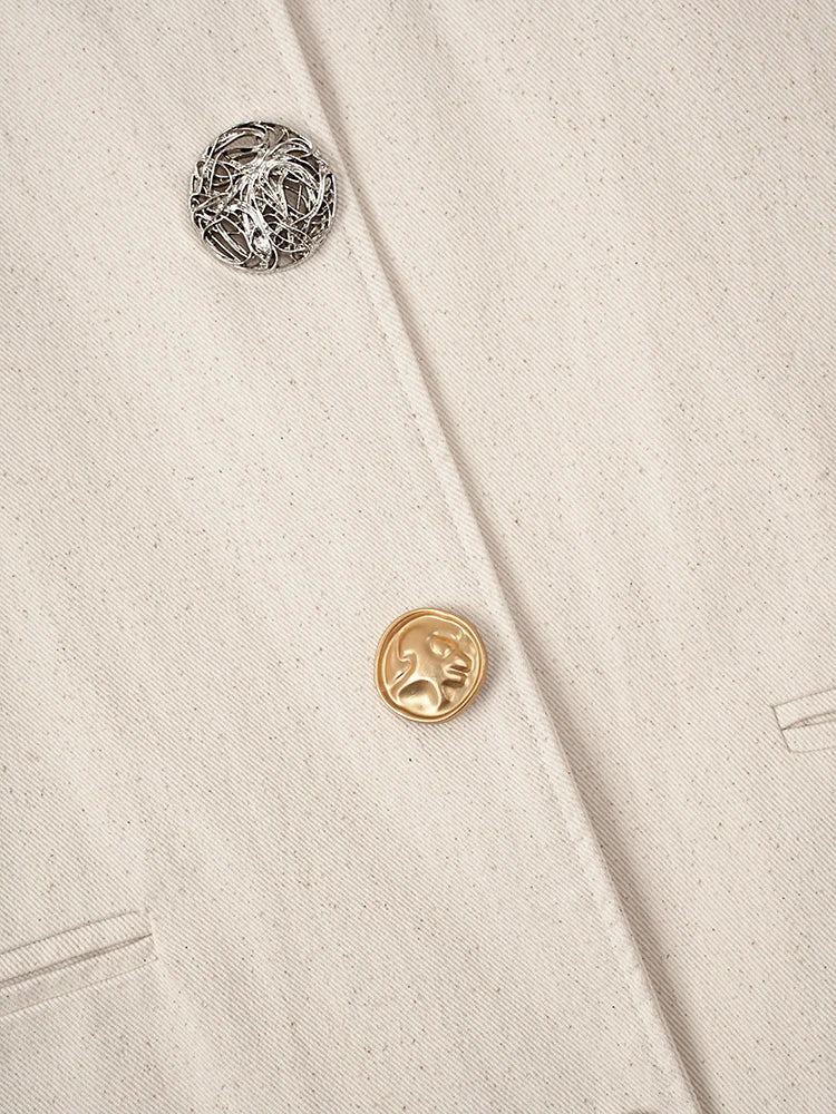 Women Beige Design Buttons Big Size Elegant Blazer New Stand Collar Long Sleeve Jacket Fashion Spring Autumn 2025  CPG1920