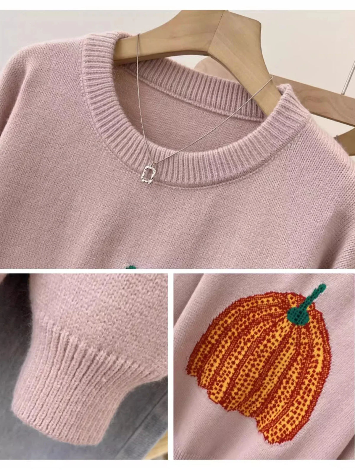 Pumpkin Pattern Sweater Women Knit Top Loose Long Sleeves Warm Autumn Winter Streetwear Fashion Girl Pullover C-279