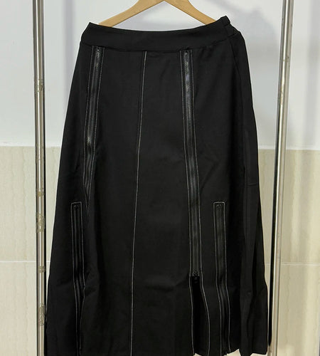 High Elastic Waist Black Zipper Irregular Casual Long Half-body Skirt Women Fashion Tide New Spring Autumn 2025 1DE1910