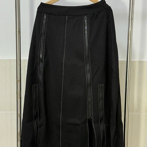 Load image into Gallery viewer, High Elastic Waist Black Zipper Irregular Casual Long Half-body Skirt Women Fashion Tide New Spring Autumn 2025 1DE1910
