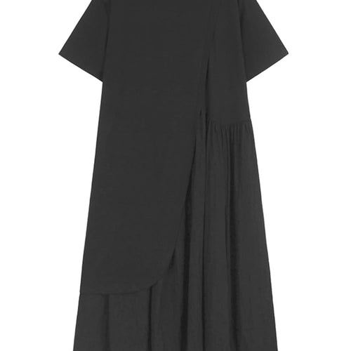 Load image into Gallery viewer, Women White Color-block Pleated Big Size Midi Dress New Round Neck Short Sleeve Fashion Tide Spring Summer 2025 1DJ1439
