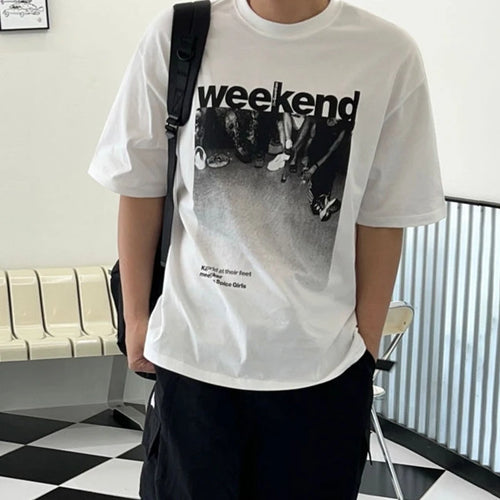 Load image into Gallery viewer, Men&#39;s Short Sleeve T-shirt Summer Korean Style Letter Print Round Neck Male Top Fashion Trend Casulal Tops 9C5636
