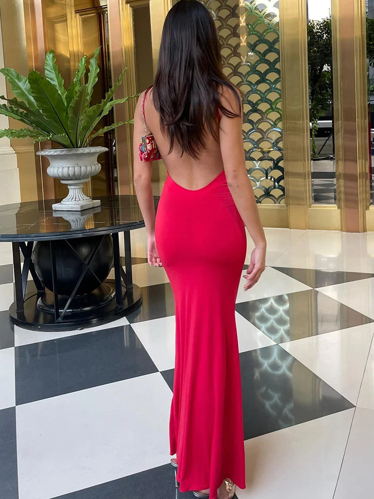 Pure Color Sleeveless Backless Elegant Sexy Bodycon Y2K Maxi Prom Dress 2025 Summer Women Clothes Birthday Party Casual