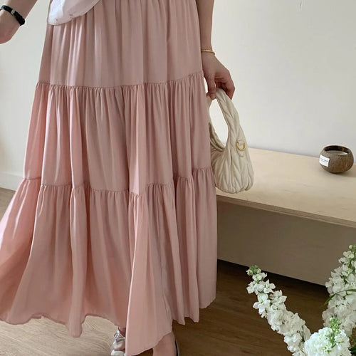 Load image into Gallery viewer, Spring Summer New Solid Elegant Slim Vacation Party Pleated Skirt Women's French Fashion Office Long Skirt Trend Ladies Clothing
