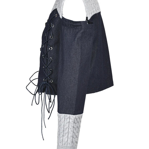 Load image into Gallery viewer, Women Blue Knitting Denim Bandage Elegant T-shirt New Round Neck Long Sleeve Fashion Tide Spring Autumn 2025 1LD0815
