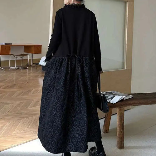 Load image into Gallery viewer, Women Black Pattern Textured Big Size  Long Vest Dress New V-Neck Sleeveless Fashion Tide Spring Autumn 2025 1DH844101
