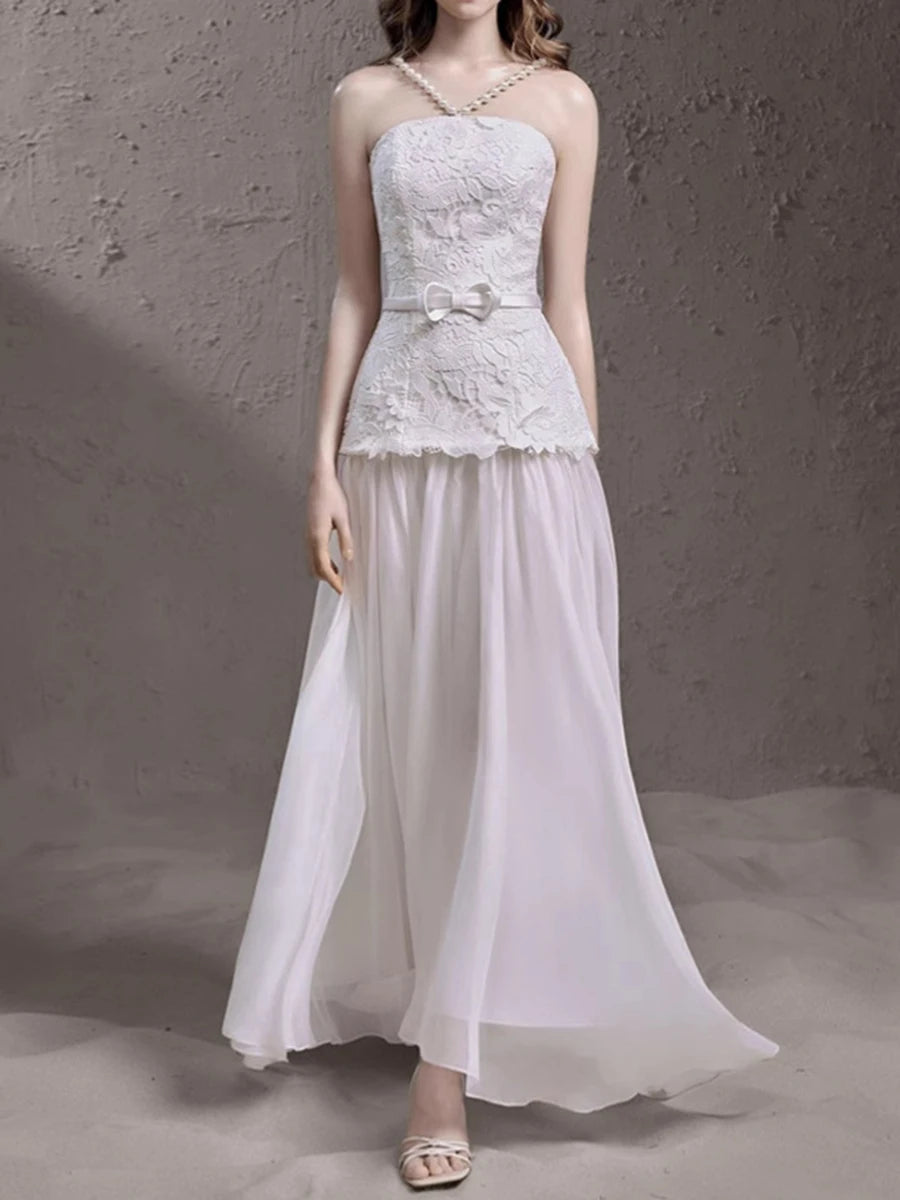 Solid Spliced Mesh Slimming Dresses For Women Strapless Sleevelss High Waist Temperament Dress Female Fashion Style