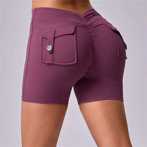 Load image into Gallery viewer, Deep V Back Yoga Shorts Women Pocket Scrunched Butt Gym Leggings High Waist Push Up Tights Sexy Booty Sports Shorts Fitness
