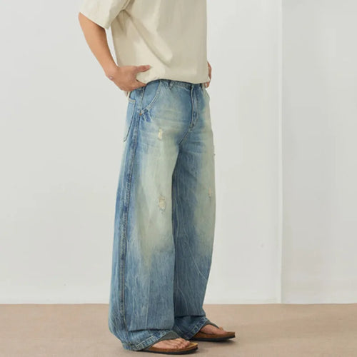 Load image into Gallery viewer, Men's New Summer Washed Lightning Pattern Ripped Trendy Wide Leg Curved Knife Stylish Gradient Color Male Clothing 9W2005
