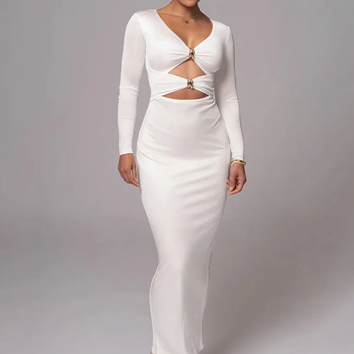 Load image into Gallery viewer, Sexy Hollowed Out Long Sleeved Dress Dress For Women Elegant Bodycon Party Club Evening Dress Winter 2025 Female Vestido
