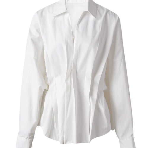 Load image into Gallery viewer, Women White Pleated Shaped Elegant Big Size Blouse New V-neck Long Sleeve Shirt Fashion Tide Spring Autumn 2025 CPG3185
