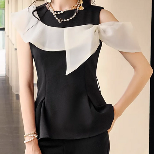 Load image into Gallery viewer, Hit Color Two Piece Set For Women O Neck Sleeveless Tunic Top High Waist Temperament Slim Pant Sets Female Fashion
