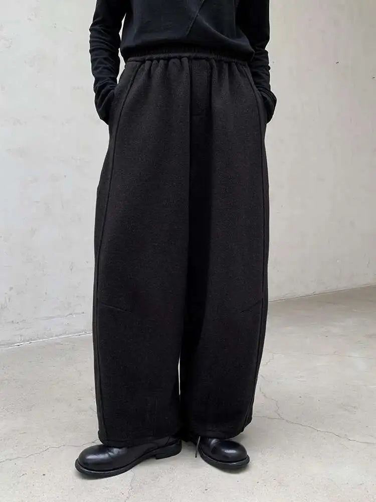 High Elastic Waist Dark Gray Brief Thick Long Wide Leg Pants New Trousers Women Fashion Tide Autumn Winter 2025 1DH8384