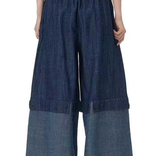 Load image into Gallery viewer, High Waist Balck Fold Tassels Color-block Denim Wide Leg Jeans New Women Trousers Fashion Tide Spring Autumn 2025 1DJ0462
