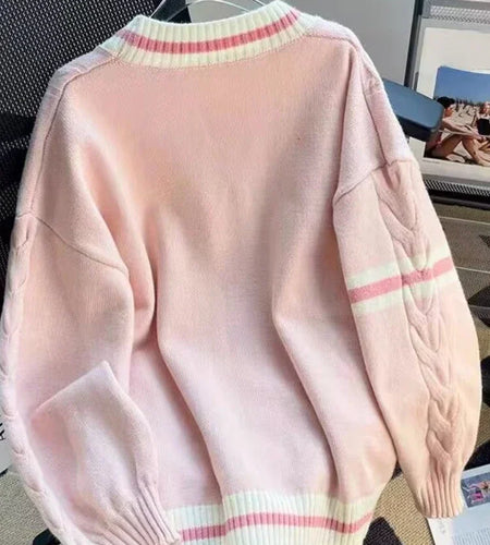 Sweet Bow Knitted Cardigans Y2k Aesthetic All Match Contrast Color Coats Fashion Single Breasted Women Kawaii JK Sweaters Jumper