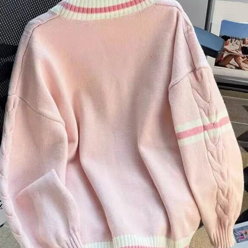 Load image into Gallery viewer, Sweet Bow Knitted Cardigans Y2k Aesthetic All Match Contrast Color Coats Fashion Single Breasted Women Kawaii JK Sweaters Jumper
