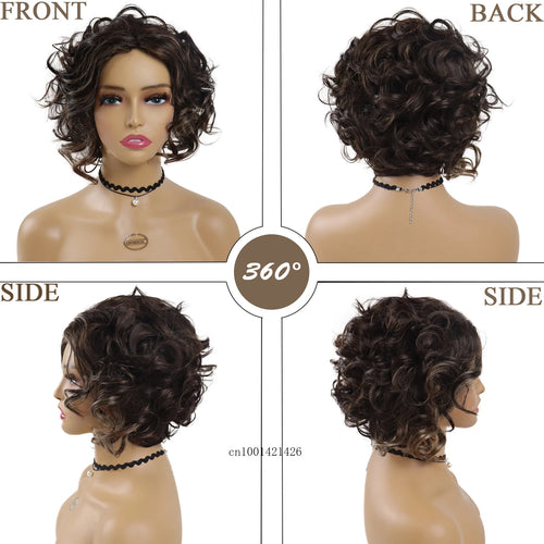 Load image into Gallery viewer, Short Curly Wigs for Women Synthetic Fiber Casual Hairstyles Mix Brown Wig with Bangs Natural Hair Replacement Wigs Highlights
