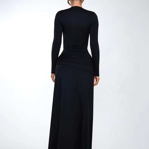 Load image into Gallery viewer, Deep V Neck Long Sleeve Sexy Maxi Dress For Women Autumn Winter New Black Thigh High Split Sexy Club Party Long Dress
