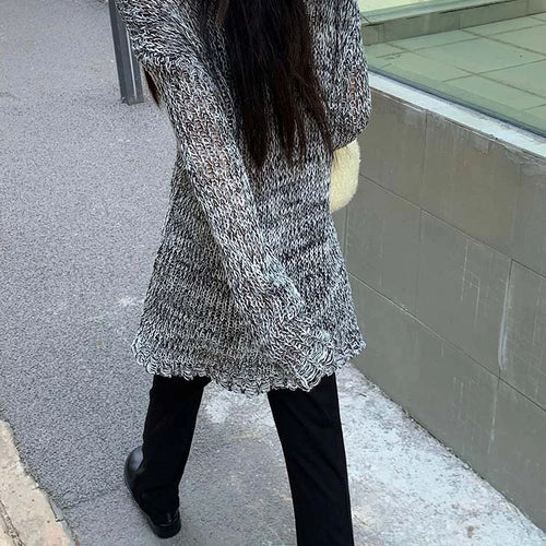 Load image into Gallery viewer, Y2k Aesthetic Pullover Harajuku Gothic Knitted See Through Sweater Grunge Autumn Jumper Japanese Fashion Knitwear Tops
