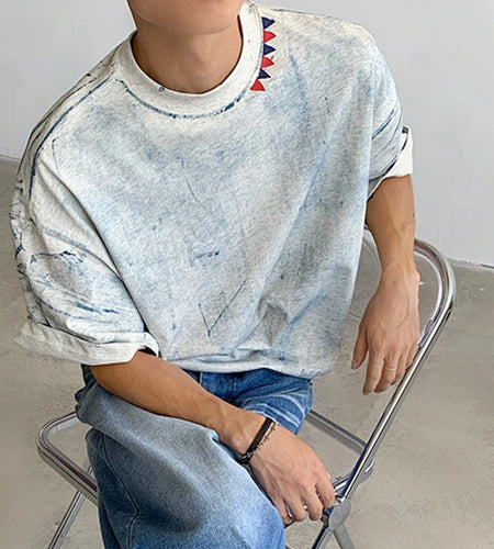 Men's T-shirts Handpainted Tie-dyed Design Short Sleeved Pullover Round Collar New Summer Style Male T-shirt 2025 9W1339