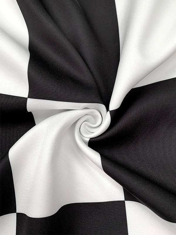 Women Summer Midi Dresses 2025 Black White Plaid Appliques Deep V-Neck Simple Casual Plus Size Dress for Women Fashion