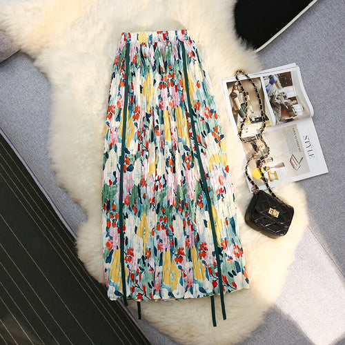 Load image into Gallery viewer, Vintage Print Skirts Womens Summer Elastic High Waist A-line Skirt Female All-match Fashion Elegant Slim Midi Skirt Ladies
