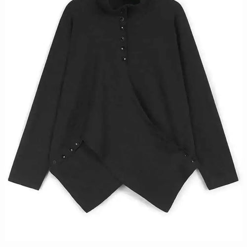 Load image into Gallery viewer, Women Gray Irregular Hem Button Big Size Casual T-shirt New Turtleneck Long Sleeve Fashion Tide Spring Autumn 2025 1DH9329
