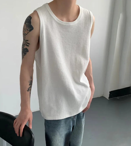 Minimalist Men's Loose Tank Tops Casual Solid Color O-Neck Sleeveless Male Pullover T-shirts New Chic Summer 9C6108