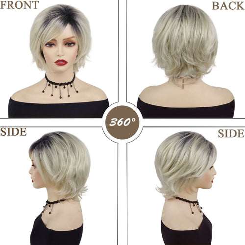 Load image into Gallery viewer, Blonde Wigs for Women Synthetic Hair Short Bob Wig with Side Bangs Natural Hairstyles Mommy Wigs Gifts Soft Ombre Blonde Color
