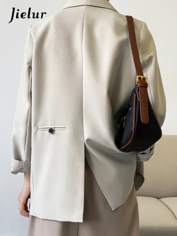 Double Breasted Oversized Black Blazer Women Autumn Winter Drape Solid Color Loose Suit Jacket Office Lady