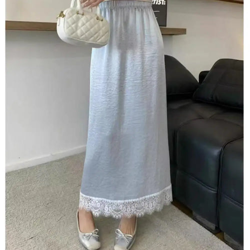 Load image into Gallery viewer, Spring Summer Women Patchwork Lace Elegant Long Skirt Korean Version High Waist Temperament Vacation Pleated Half Skirt Clothing

