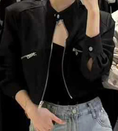 Solid Spliced Zipper Slimming Jackets For Women O Neck Long Sleeve Minimalist Coats Female Fashion Style Clothes