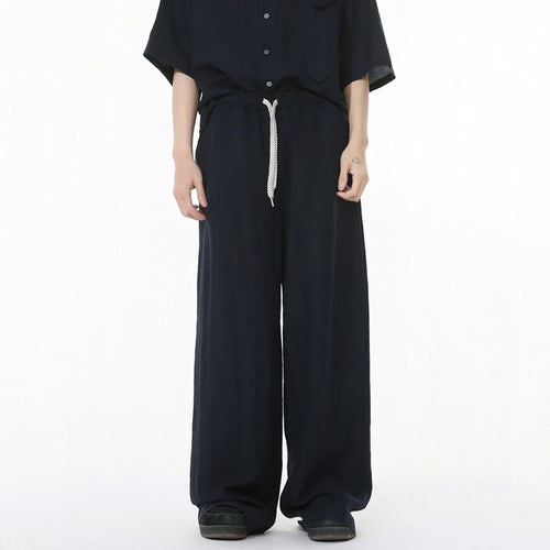 Load image into Gallery viewer, Korean Style Men Two-piece Sets Lapel Solid Color Short Sleeve Single Breasted Shirt Elastic Waist Drawstring Pants 9W1256
