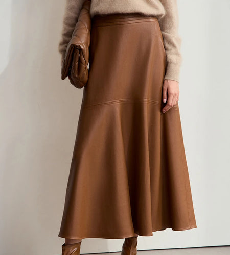 Minimalist Elegant Commuter Environmentally Friendly PU Leather Skirt 2024 Winter New Women's Loose A-shaped Skirt 12444181