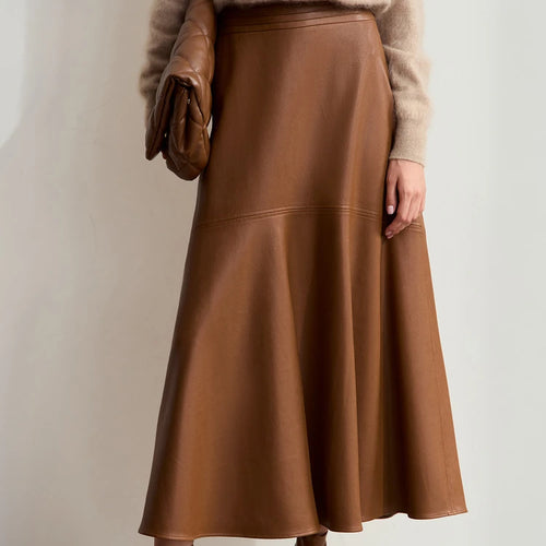 Minimalist Elegant Commuter Environmentally Friendly PU Leather Skirt 2024 Winter New Women's Loose A-shaped Skirt 12444181